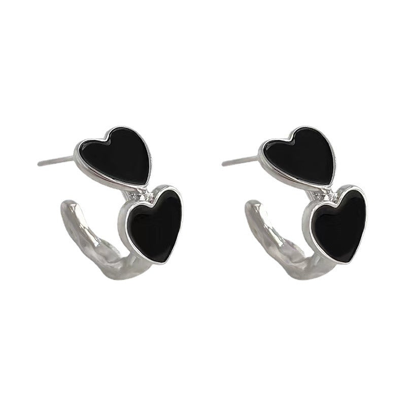 6 Set - Black Glaze Heart Earrings (Unit price 22)
