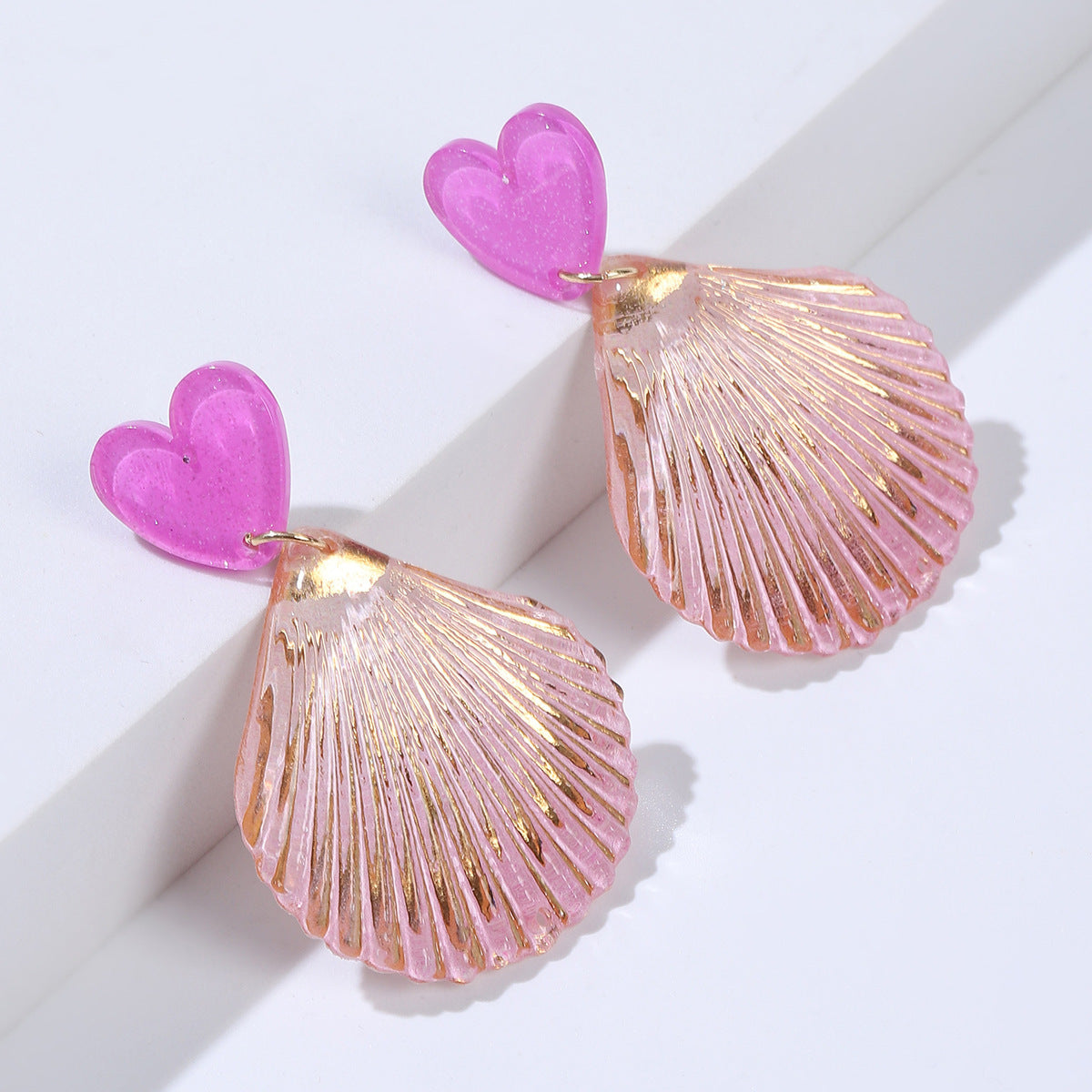 6 Set - Ocean style shiny fan-shaped earrings (Mix color) (Unit price 37)