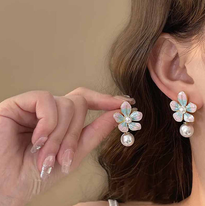 6 Pairs - Enamel Pink and Blue Petal Earrings (1 Pair Price - 31)