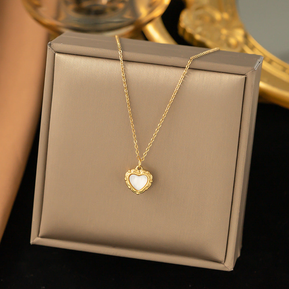 3 Pc - Anti Tarnish Heart-shaped white shell necklace - Gold (1 Pc Price - 86)
