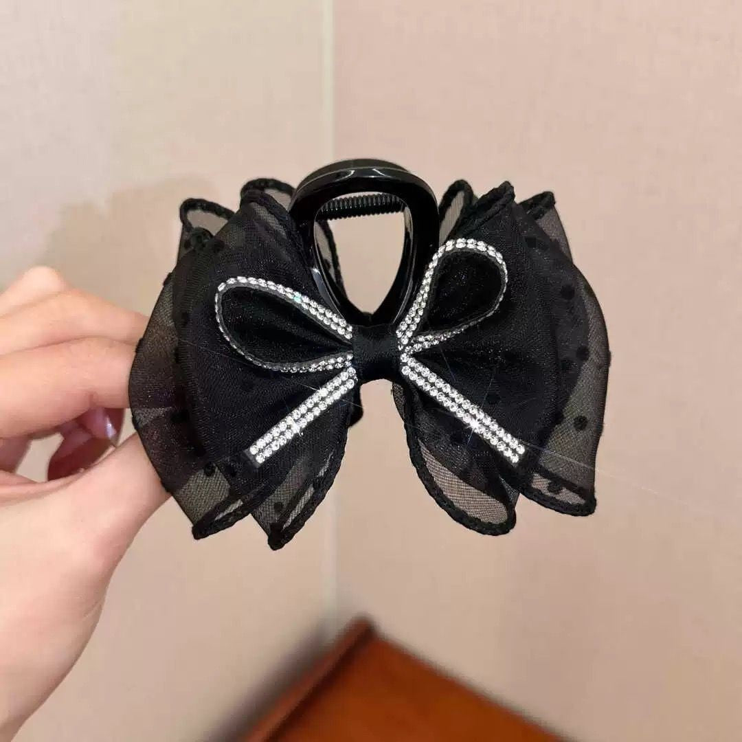 6 Pc - Shiny Bowknot Polka Dot Mesh Bubble Hair Clip Clutcher (Mix Color) (Unit Price - 39)