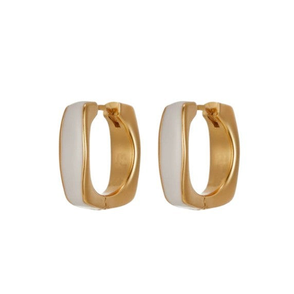 6 Set - Glaze dripping geometric square earrings - White (1 Set price - 40)