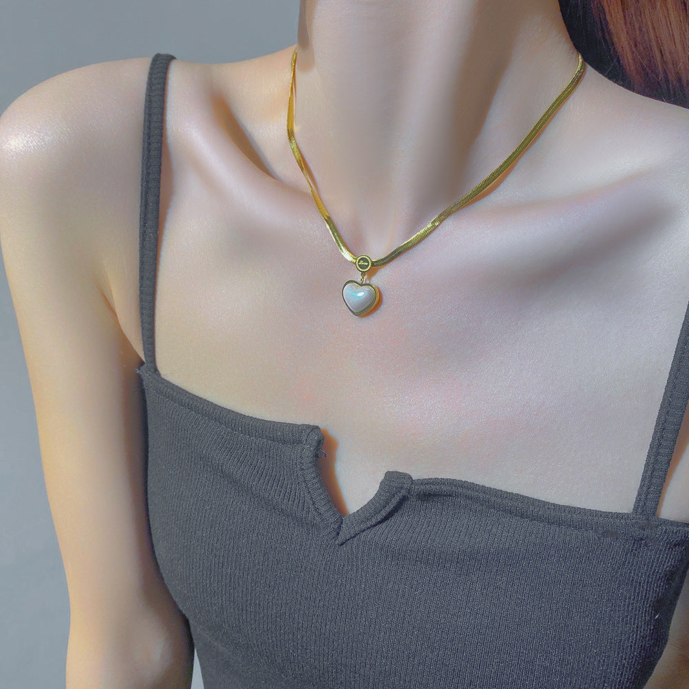 3 Set - Anti Tarnish Heart-shaped white shell earring necklace set gold (1 Set Price - 242)