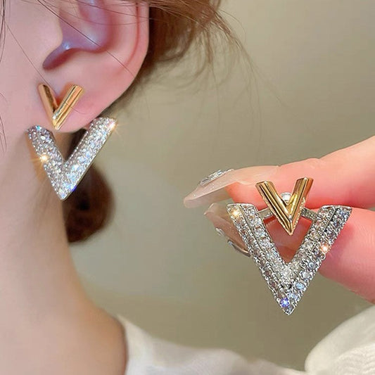 6 Set - English double V earrings (Mix color) (Unit price 35)