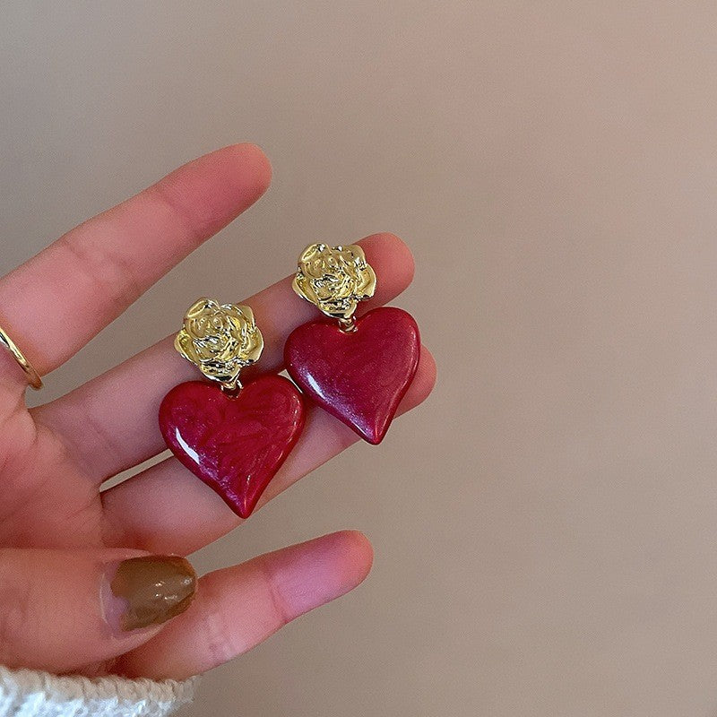 6 Pairs - French-style elegant heart-shaped earrings (Mix Color) (1 Pair Price - 32)