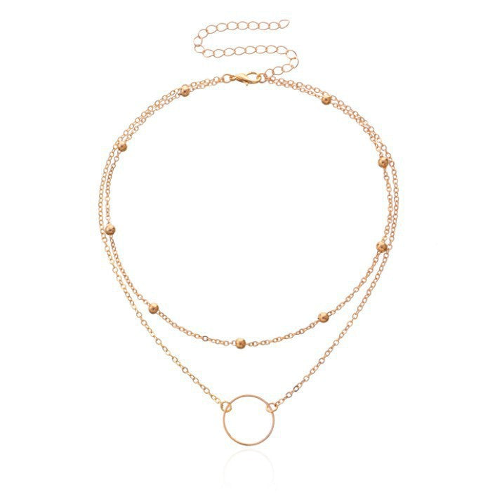 12 Pc - Double-layer Chain Bead  Ring Pendant Necklace (Unit Price - 17.00)