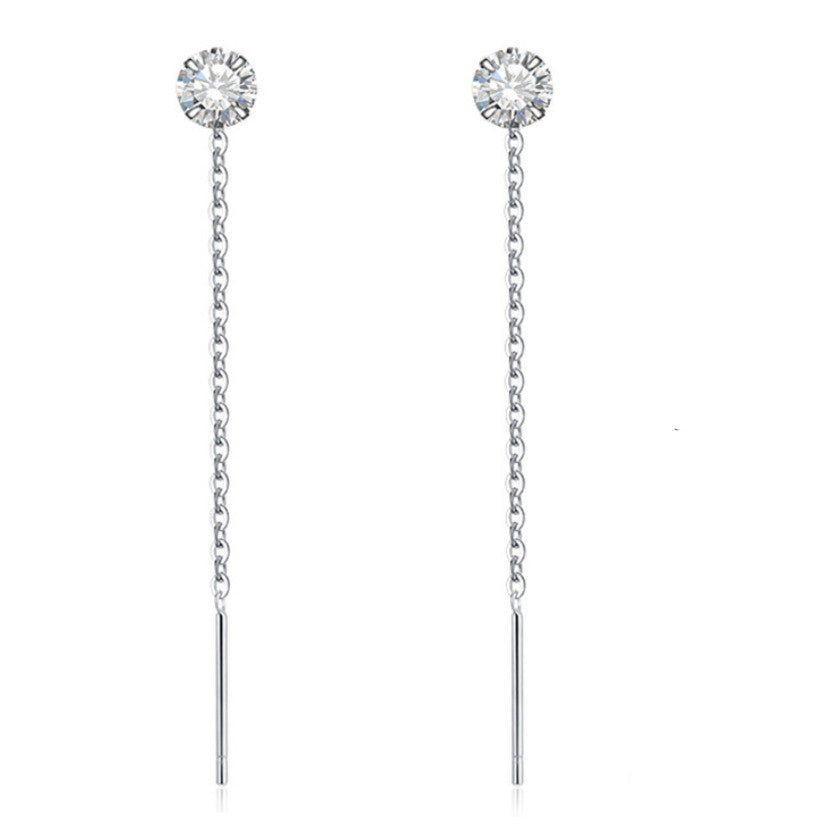 6 Pc - Wire style sweet and fresh single tassel earrings - Silver (Unit Price - 25)