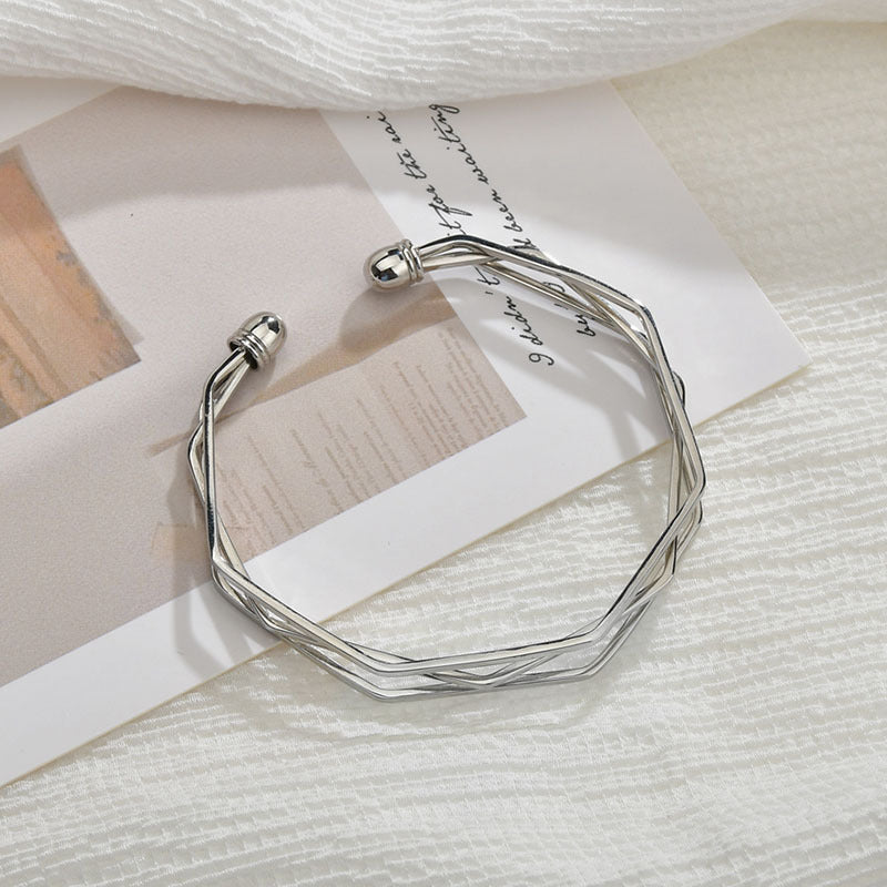 6 Set - Three-layer open bracelet - Silver (Unit price 20)