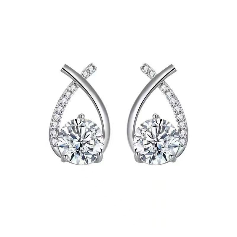 6 Set - Diamond cross earrings - Silver (Unit price 20)