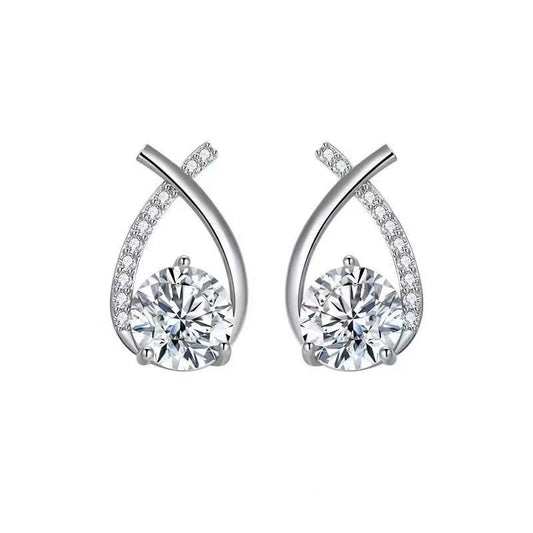 6 Set - Diamond cross earrings - Silver (Unit price 20)