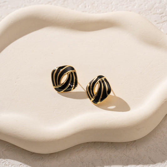 3 Pairs - Colorful Oil Drop Stainless Steel Square Earrings - Black (1 Pair Price - 51)