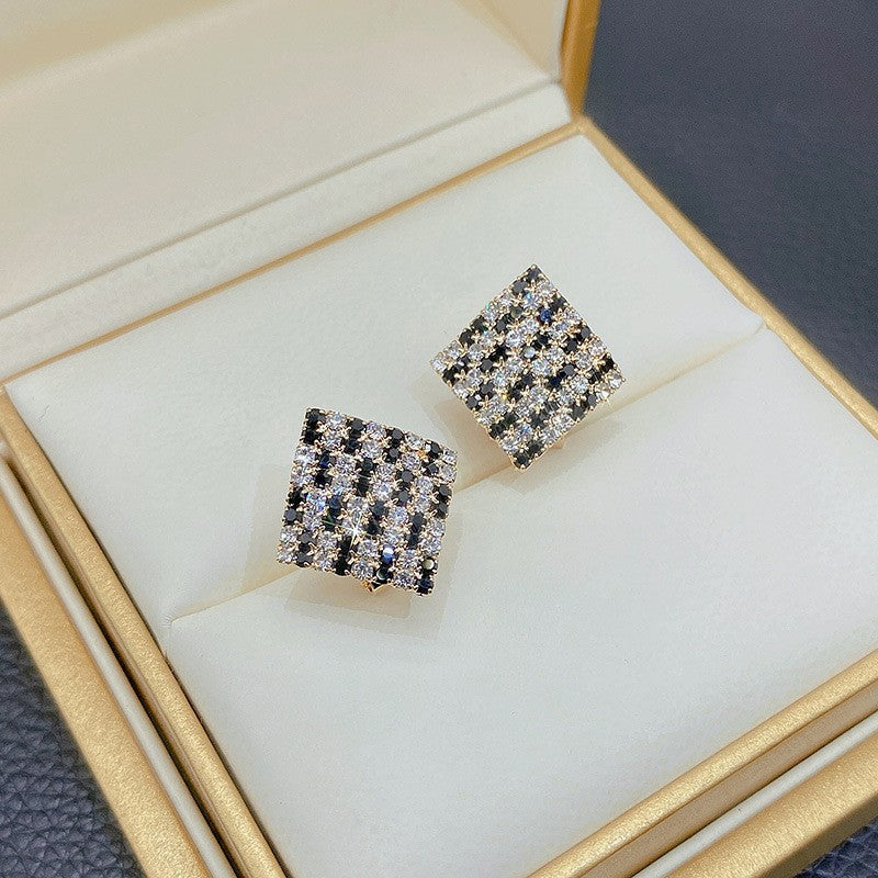 6 Pairs - Black and White Square Stud Earrings (1 Pair Price - 34)
