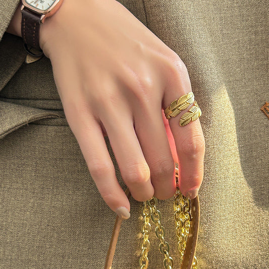 3 Pc - Titanium steel leaf ring - Golden (Unit Price - 60)