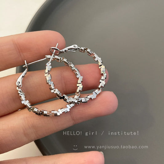 6 Set - Broken round earrings - Silver (Unit price 21)
