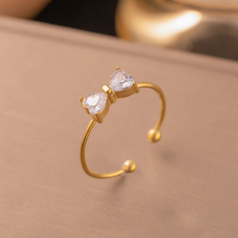 3 Pc - Anti Tarnish Zircon bow ring gold (1 Pc Price - 62)