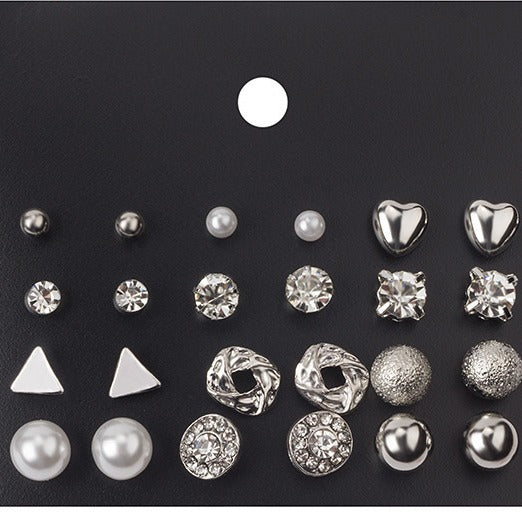 Silver 12 pairs of geometric earrings set  (Unit price 40)
