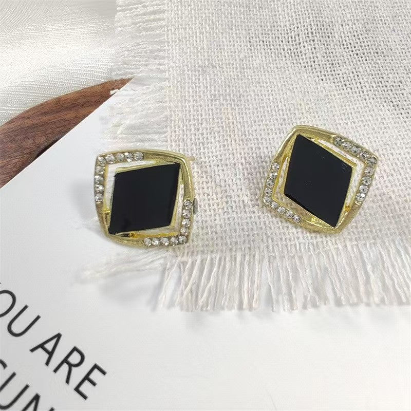6 Pairs - Black Diamond-Shaped Stud Earrings (1 Pair Price - 20)