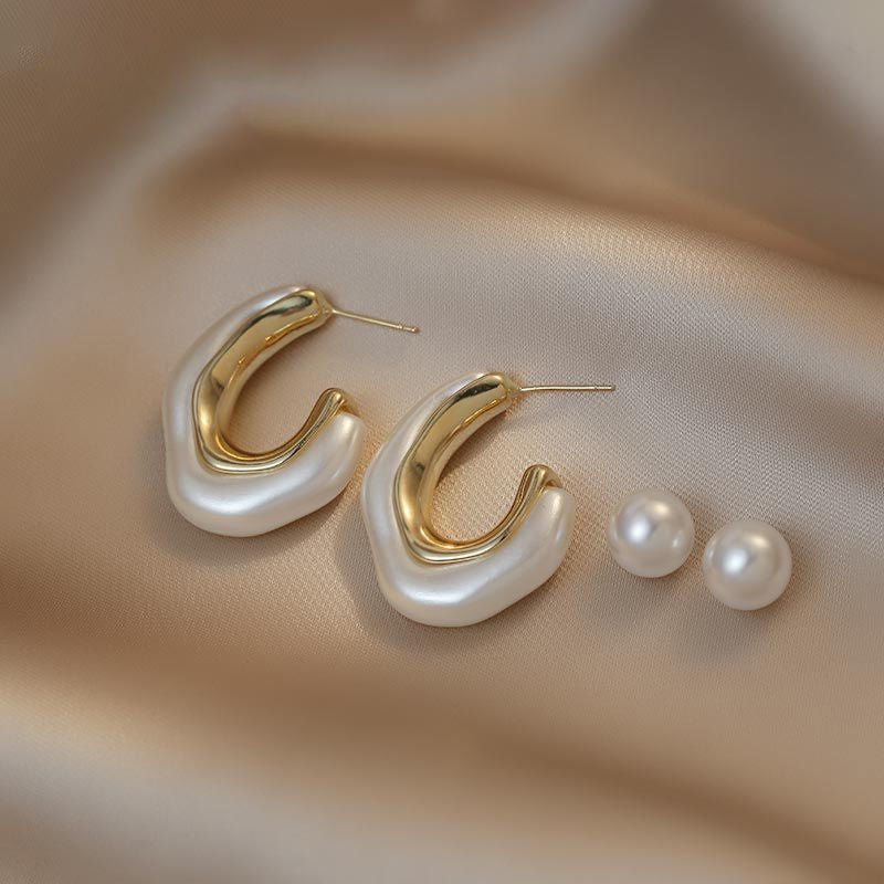6 Pairs - Creamy-white irregular shaped pearl C earrings (1 Pair Price - 35)