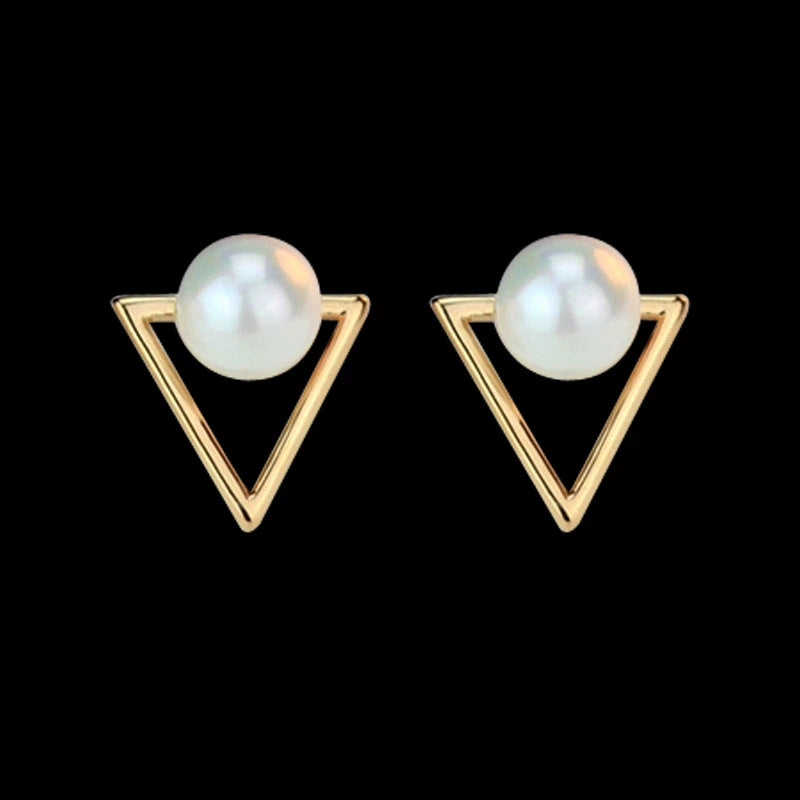 6 Pairs - Triangle pearl alloy earrings (1 Pair Price - 12)