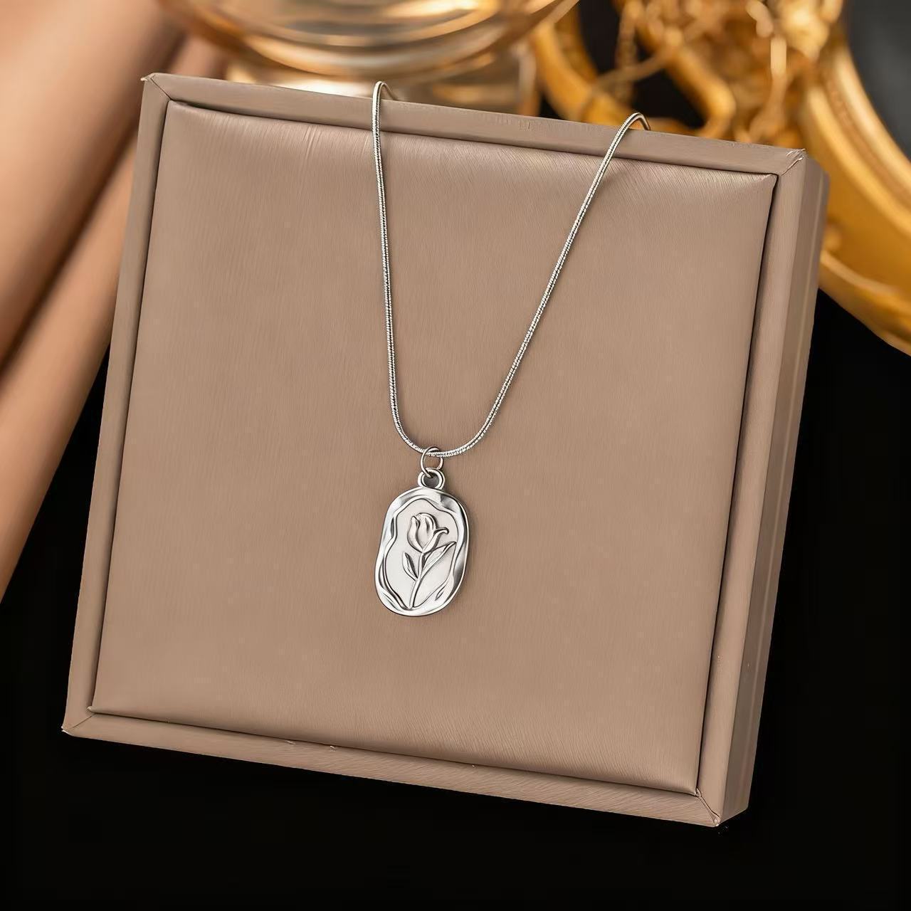3 Pc - Anti Tarnish Rose necklace - Silver (1 Pc Price - 56)