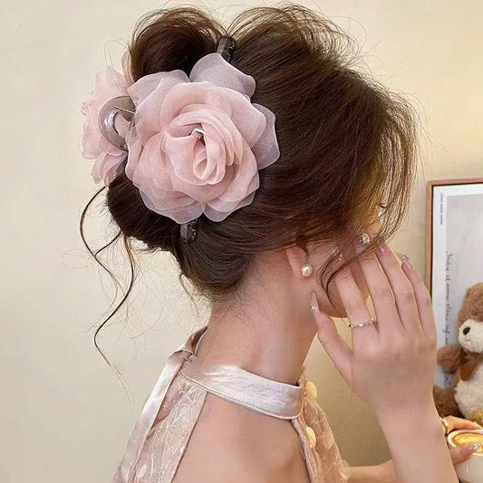 6 Pc - Fresh and Sweet Mesh Rose Flower Hair Clip (1 Pc Price - 57)