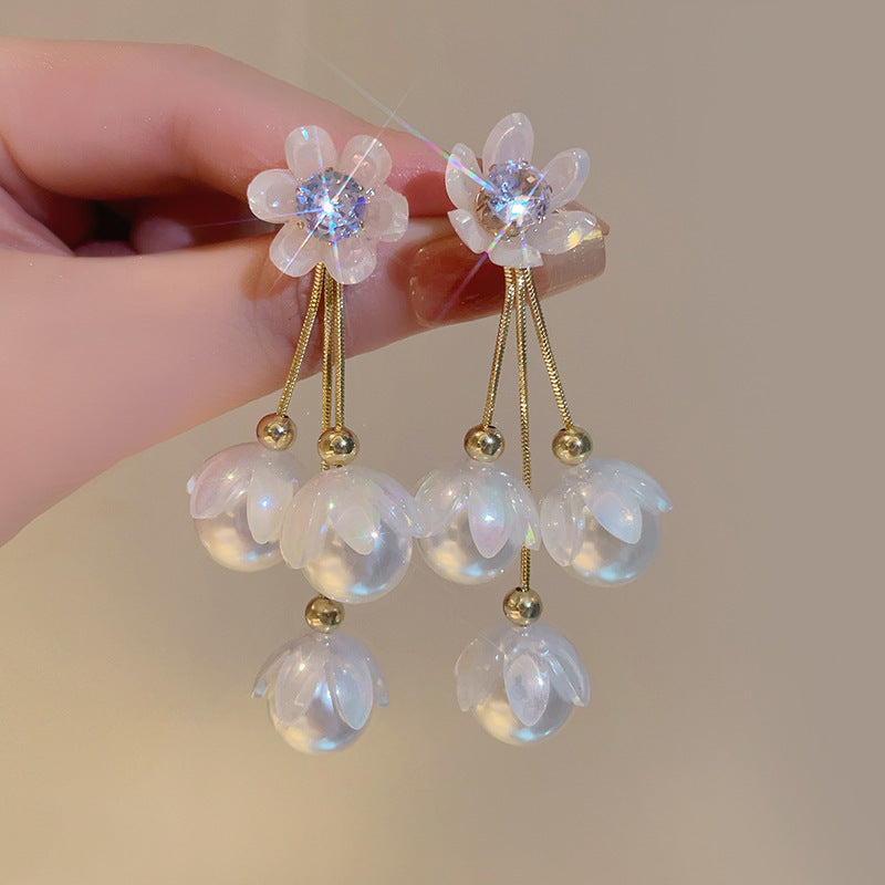 6 Pairs - Exaggerated Pearl Flower Tassel Earrings (1 Pair Price - 52)