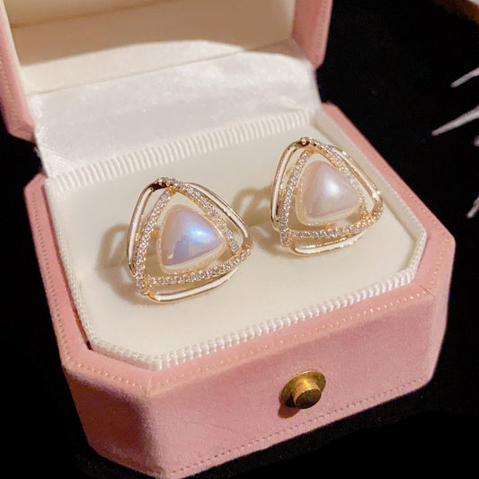 6 Set - New geometric triangle pearl earrings - White (1 Set price - 35)