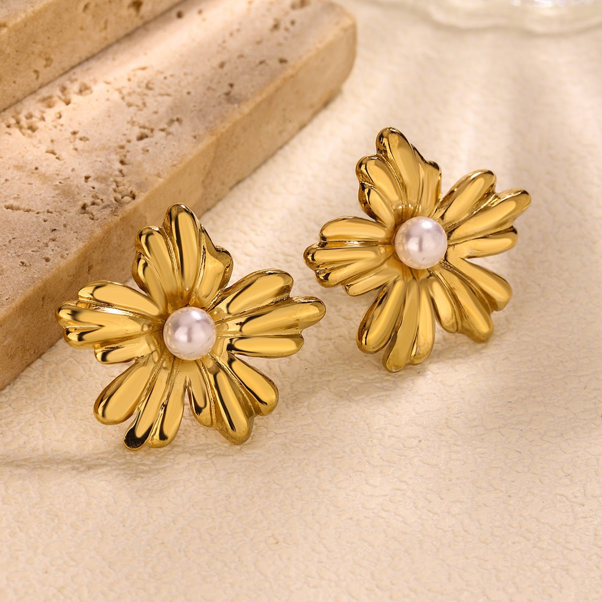 3 Pairs - Anti Tarnish Pearl Flower Earrings (1 Pair Price - 55)
