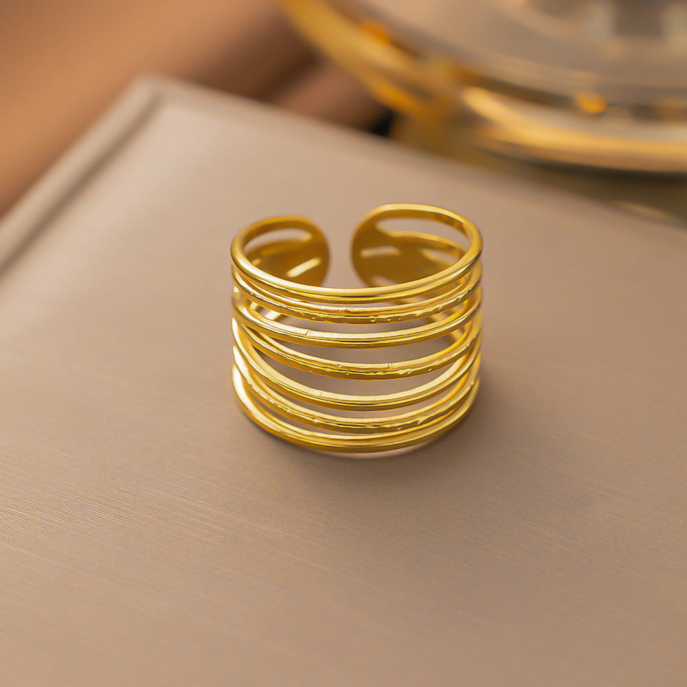 3 Pc - Anti Tarnish Multi-layered winding ring gold (1 Pc Price - 46)