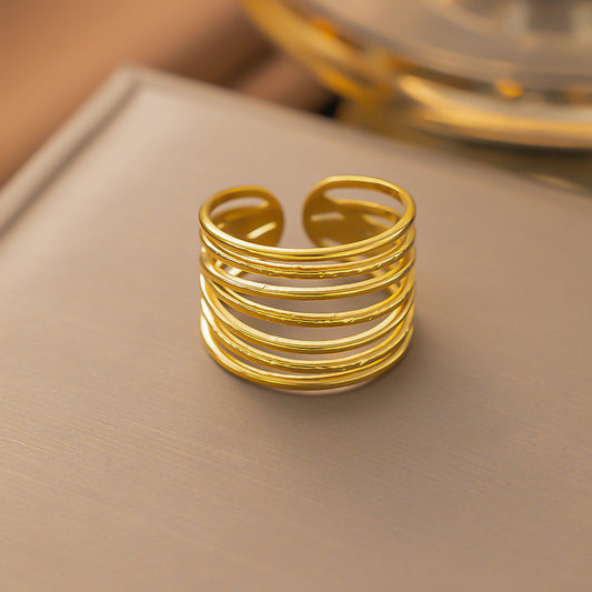 3 Pc - Anti Tarnish Multi-layered winding ring gold (1 Pc Price - 46)