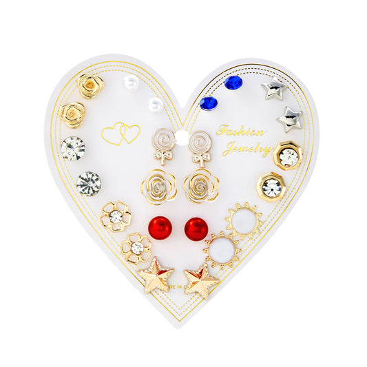 New monthly 12 pairs card-mounted earrings set - D16