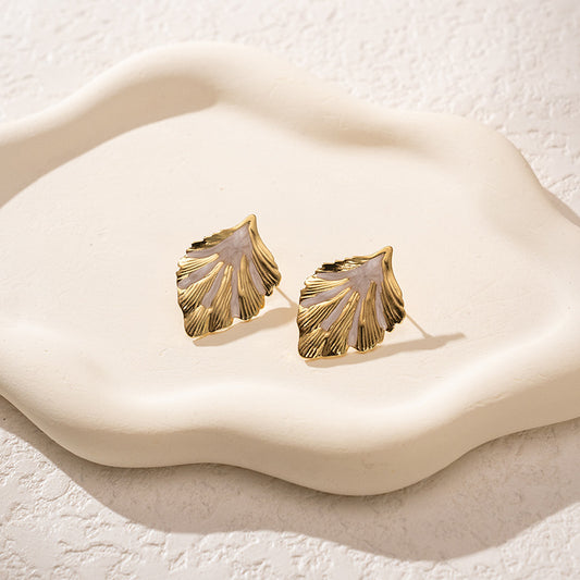 3 Pairs - Colorful Oil Drop Stainless Steel Leaf  Earrings - White color (1 Pair Price - 51)