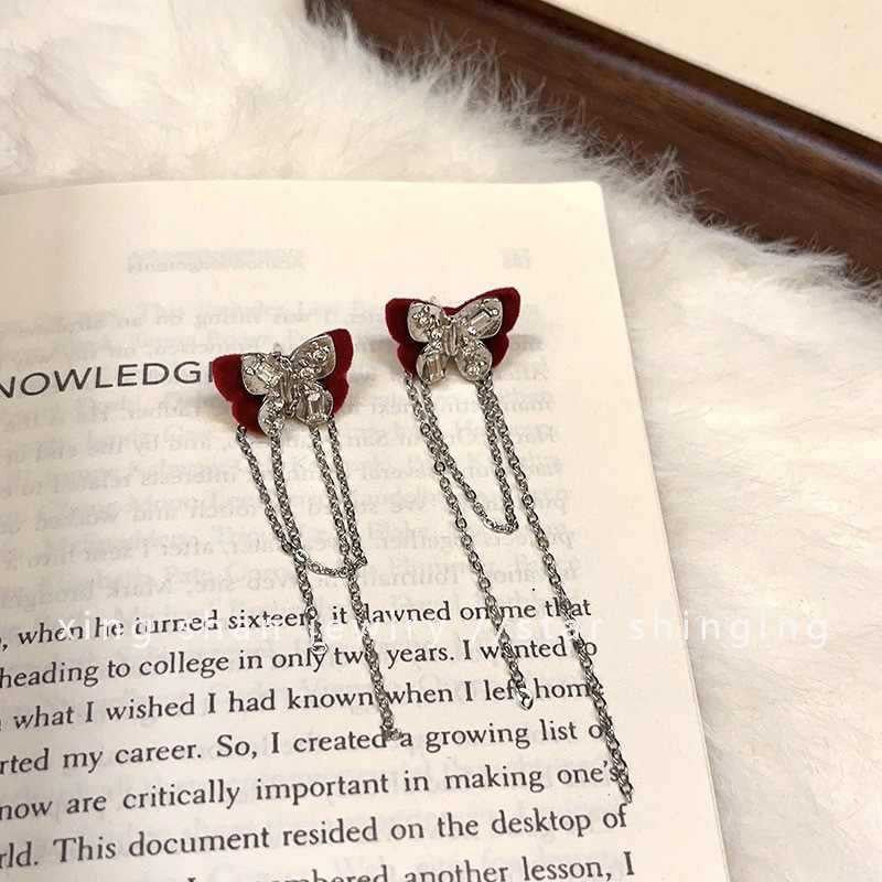 6 Pairs - Autumn and Winter Flocked Butterfly Tassel Earrings (1 Pair Price - 50)