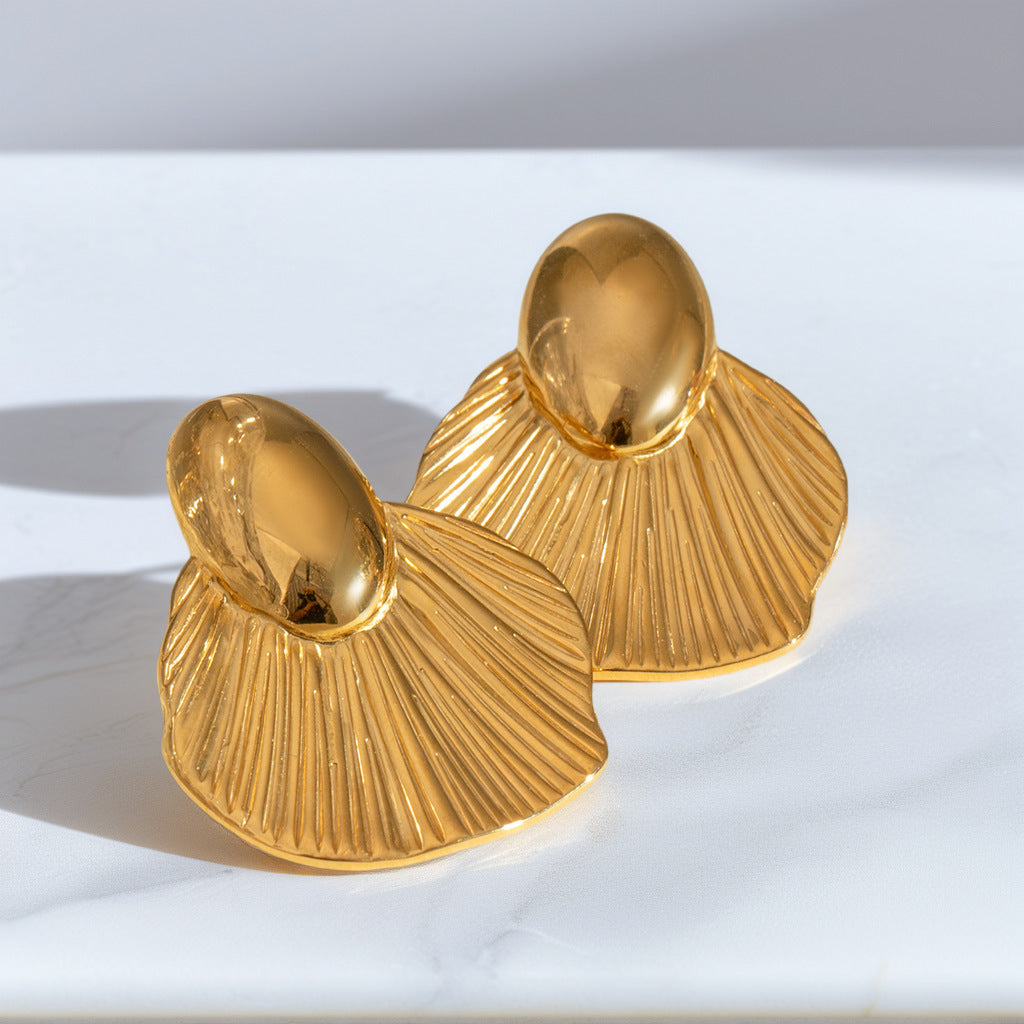6 Pairs - Asymmetrical Luxury Creative Polygonal Geometric Leaf Texture Flower Earrings - Golden (1 Pair Price - 31)