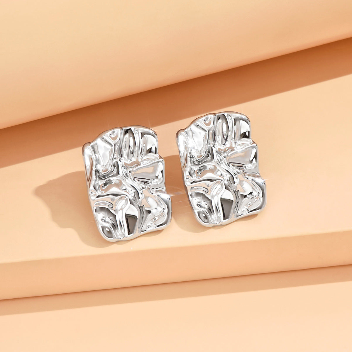 3 Pairs - Anti Tarnish Large Square Earrings Silver (1 Pair Price - 74)