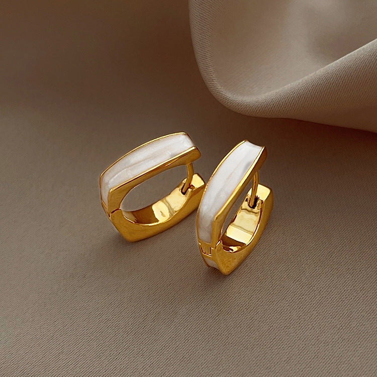 6 Set - Glaze dripping geometric square earrings - White (1 Set price - 40)