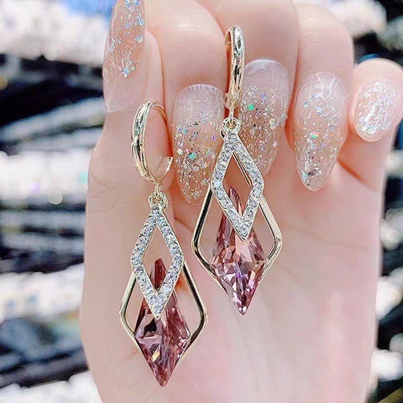 6 Pairs - Korean Super Flash Geometric Rhombus Diamond Earrings (1 Pair Price - 43)
