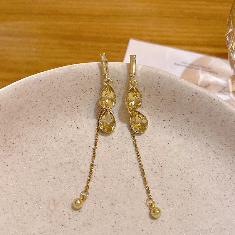 6 Pairs - Sparkling Diamond Water Drop Tassel Earrings (1 Pair Price - 41)