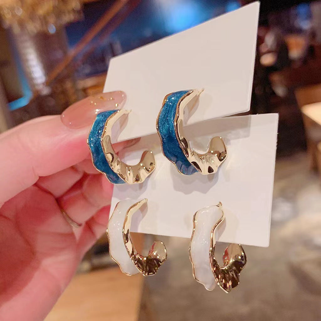 6 Pairs - C-Shaped Watercolorful Water Wave Earrings (Mix Color) (1 Pair Price - 39)