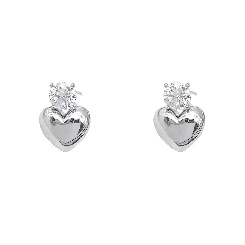 6 Pairs - Heart-Shaped Zircon Earrings - Silver (1 Pair Price - 20)