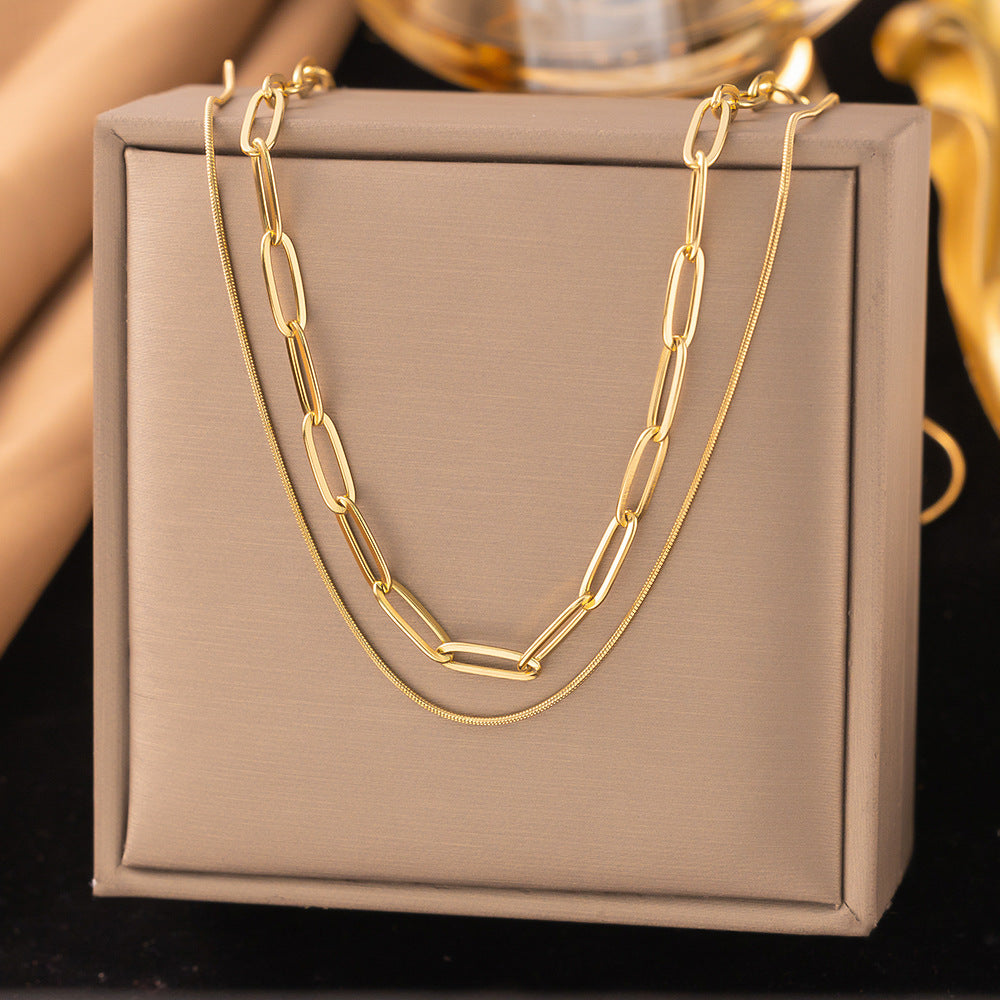 3 Pc - Anti Tarnish Cross + round snake necklace - Gold (1 Pc Price - 89)
