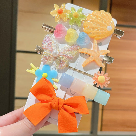 Orange Bow Starfish Shell 9-piece Set Hairclip Card Packing