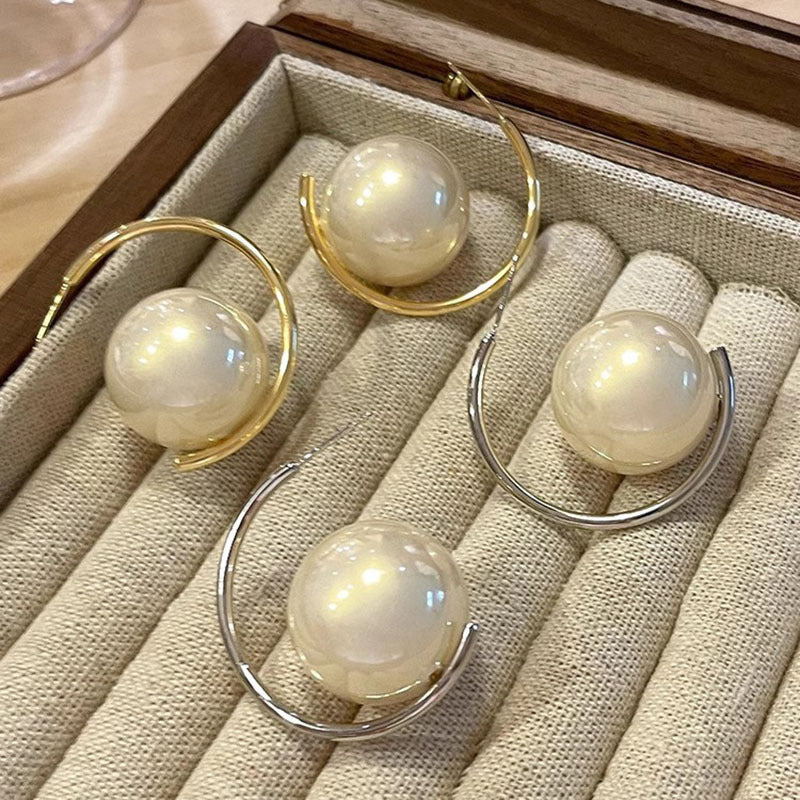 6 Set - French retro temperament large pearl earrings - Silver (1 Set price - 31)