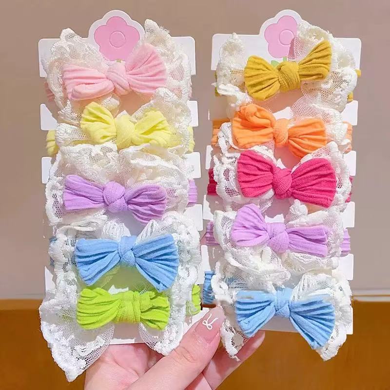 10 Pc - New Lace Bow Adult Hair Tie Rubber Band High-End Hair Rope (Mix Color OPP bag) (Unit Price 7)