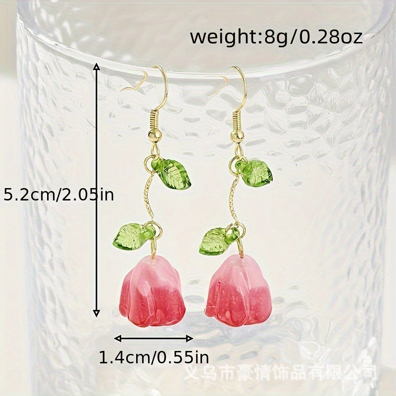 6 Pairs - Sweet Forest Rose Flower Long Ear Hooks (1 Pair Price - 34)