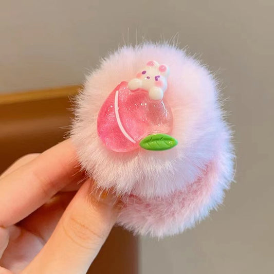 3 Pc - Peach rabbit Fur Rubberband (Unit Price - 12)