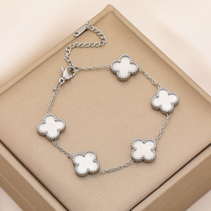 3 Pc - Four-leaf clover bracelet - Silver (Unit Price - 35)