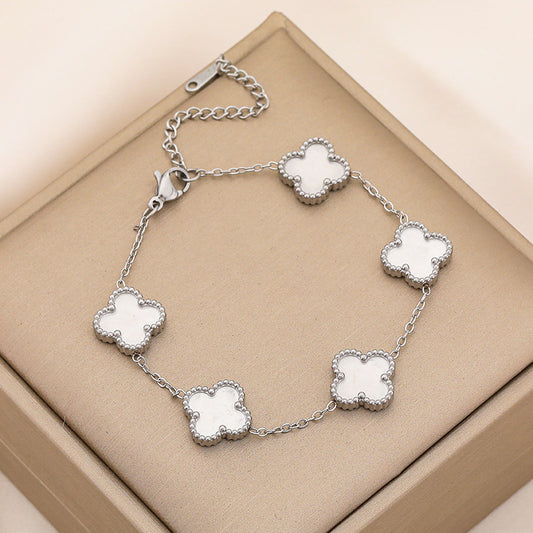 3 Pc - Four-leaf clover bracelet - Silver (Unit Price - 35)