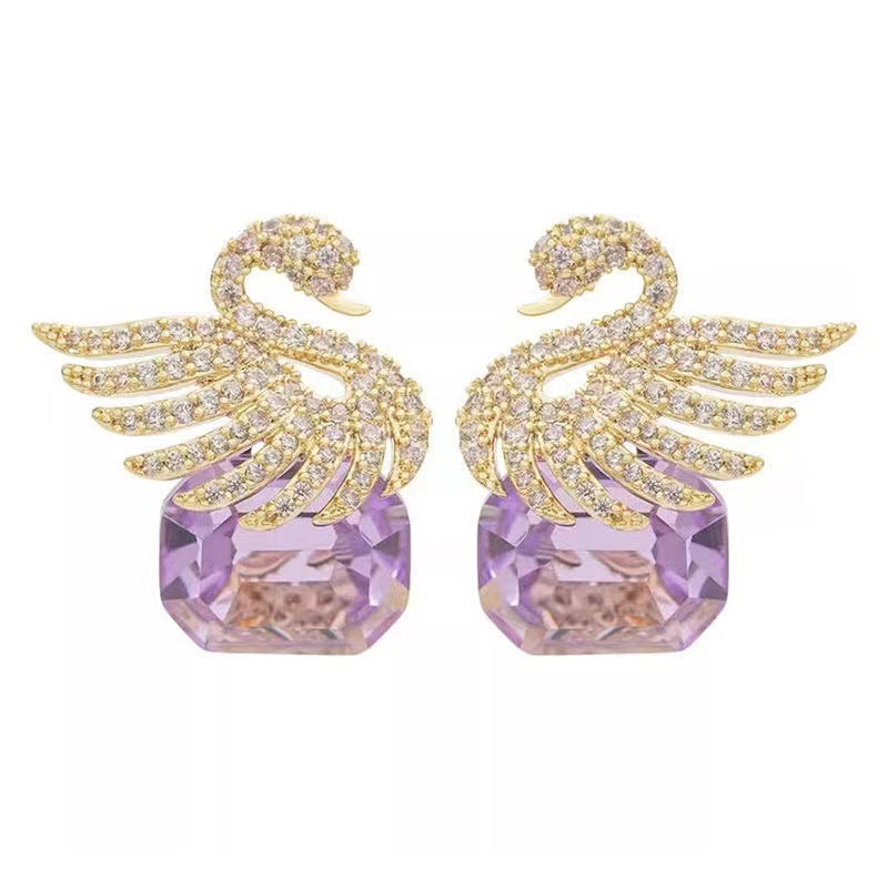 6 Pairs - Square Crystal Super Fairy Swan Elegant Popular Earrings (1 Pair Price - 31)