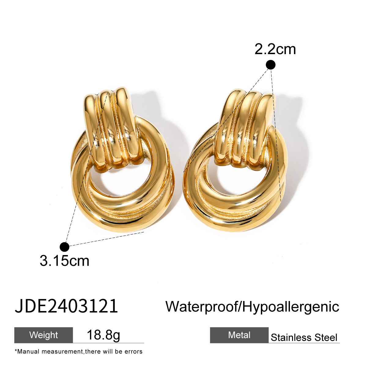 3 Pairs - Stainless steel circle earrings (1 Pair Price - 44)